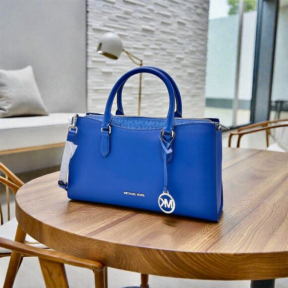 Michael Kors Handbags - MICHAEL KORS Arden Md Top-Zip EW Leather Tote Crossbody Satchel 
Galaxy Blue
NWT